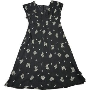 Jones Wear Women’s Black Floral Midi Size 14 Sleeveless V Neck Lined Elegant